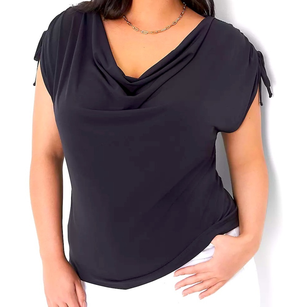 Drawcord Cap-Sleeve Drape-Neck Top Plus size 22/24